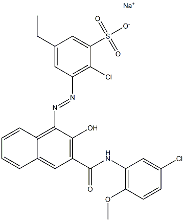 2-Chloro-5-ethyl-3-[[3-[[(3-chloro-6-methoxyphenyl)amino]carbonyl]-2-hydroxy-1-naphtyl]azo]benzenesulfonic acid sodium salt Struktur