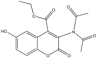 3-(Diacetylamino)-6-hydroxy-2-oxo-2H-1-benzopyran-4-carboxylic acid ethyl ester Struktur