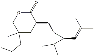 (3E)-Tetrahydro-5-methyl-5-propyl-3-[[(1R,2R)-3,3-dimethyl-2-(2-methyl-1-propenyl)cyclopropan-1-yl]methylene]-2H-pyran-2-one Struktur