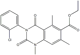 1,2,3,4-Tetrahydro-3-(2-chlorophenyl)-1,5,7-trimethyl-2,4-dioxoquinazoline-6-carboxylic acid ethyl ester Struktur