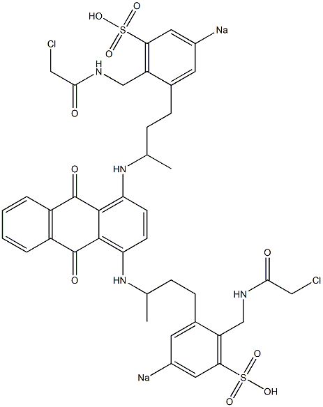 1,4-Bis[3-[2-[(chloroacetyl)aminomethyl]-5-sodiosulfophenyl]-1-methylpropylamino]anthraquinone Struktur