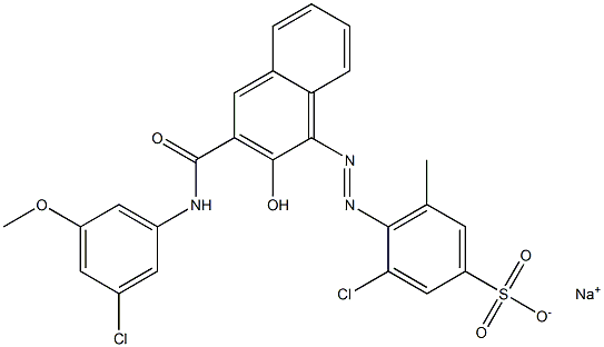 3-Chloro-5-methyl-4-[[3-[[(3-chloro-5-methoxyphenyl)amino]carbonyl]-2-hydroxy-1-naphtyl]azo]benzenesulfonic acid sodium salt Struktur