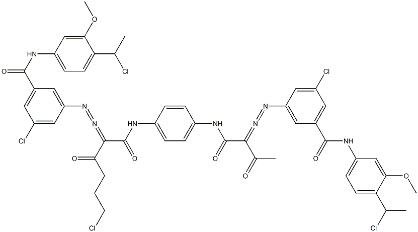 3,3'-[2-(2-Chloroethyl)-1,4-phenylenebis[iminocarbonyl(acetylmethylene)azo]]bis[N-[4-(1-chloroethyl)-3-methoxyphenyl]-5-chlorobenzamide] Struktur