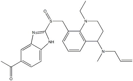 1-Ethyl-1,2,3,4-tetrahydro-4-(N-methyl-2-propenylamino)-8-(5-acetyl-1H-benzimidazol-2-ylsulfinylmethyl)quinoline Struktur