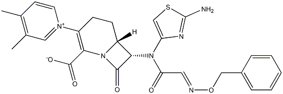 (6R,7S)-7-[(2-Aminothiazol-4-yl)(benzyloxyimino)acetylamino]-8-oxo-3-[(3,4-dimethylpyridin-1-ium)-1-yl]-1-azabicyclo[4.2.0]oct-2-ene-2-carboxylate Struktur