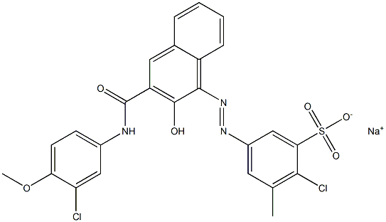 2-Chloro-3-methyl-5-[[3-[[(3-chloro-4-methoxyphenyl)amino]carbonyl]-2-hydroxy-1-naphtyl]azo]benzenesulfonic acid sodium salt Struktur