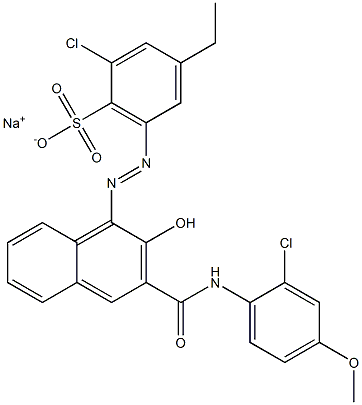 2-Chloro-4-ethyl-6-[[3-[[(2-chloro-4-methoxyphenyl)amino]carbonyl]-2-hydroxy-1-naphtyl]azo]benzenesulfonic acid sodium salt Struktur