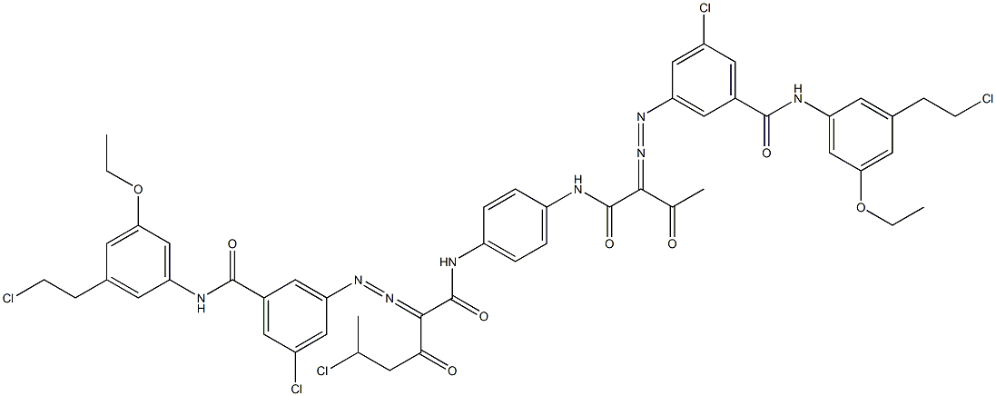 3,3'-[2-(1-Chloroethyl)-1,4-phenylenebis[iminocarbonyl(acetylmethylene)azo]]bis[N-[3-(2-chloroethyl)-5-ethoxyphenyl]-5-chlorobenzamide] Struktur