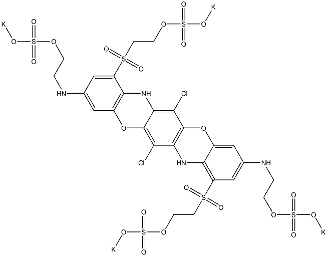 6,13-Dichloro-3,10-bis[2-(potassiooxysulfonyloxy)ethylamino]-1,8-bis[2-(potassiooxysulfonyloxy)ethylsulfonyl]-5,12-dioxa-7,14-diazapentacene Struktur