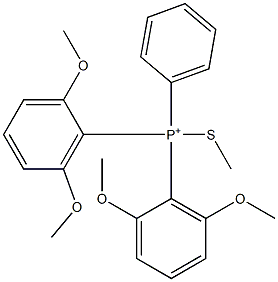 Bis(2,6-dimethoxyphenyl)phenyl(methylthio)phosphonium Struktur