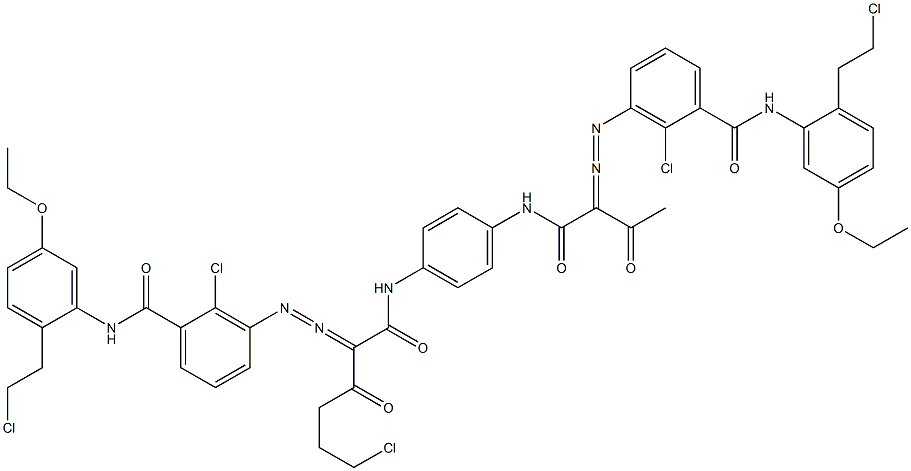 3,3'-[2-(2-Chloroethyl)-1,4-phenylenebis[iminocarbonyl(acetylmethylene)azo]]bis[N-[2-(2-chloroethyl)-5-ethoxyphenyl]-2-chlorobenzamide] Struktur