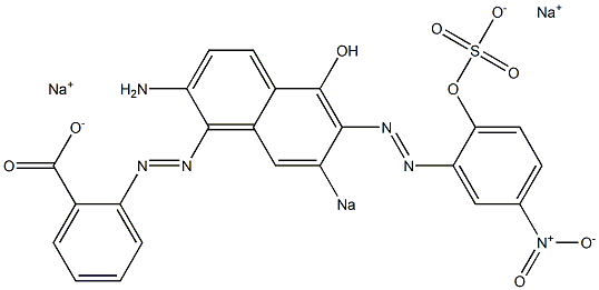 2-[[2-Amino-5-hydroxy-7-sodiosulfo-6-[(2-hydroxy-5-nitrophenyl)azo]-1-naphthalenyl]azo]benzoic acid sodium salt Struktur