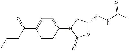 (5S)-5-Acetylaminomethyl-3-[4-butyrylphenyl]oxazolidin-2-one Struktur