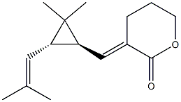 (3E)-Tetrahydro-3-[[(1S,2S)-3,3-dimethyl-2-(2-methyl-1-propenyl)cyclopropan-1-yl]methylene]-2H-pyran-2-one Struktur