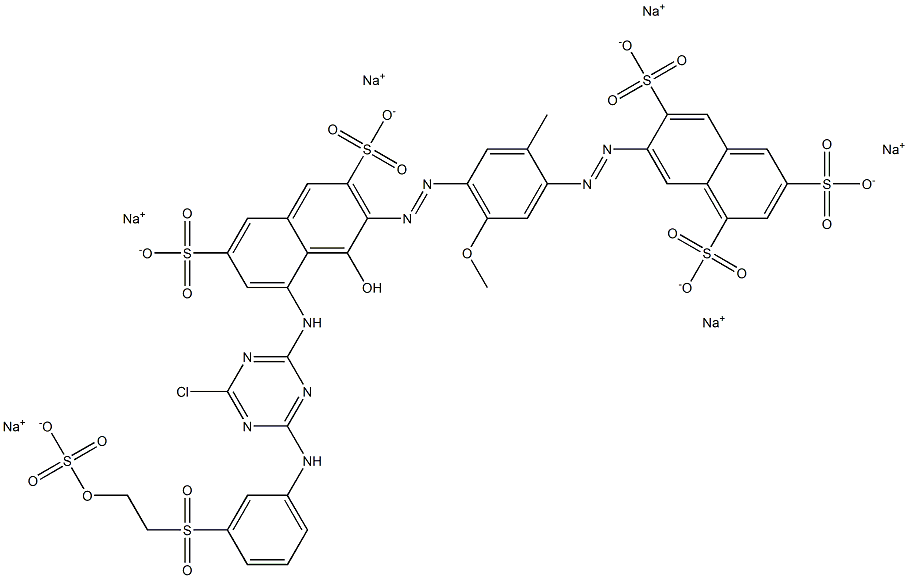 7-[4-[8-[4-Chloro-6-[3-[2-(sulfooxy)ethylsulfonyl]anilino]-1,3,5-triazin-2-ylamino]-1-hydroxy-3,6-disulfo-2-naphtylazo]-5-methoxy-2-methylphenylazo]-1,3,6-naphthalenetrisulfonic acid hexasodium salt Struktur