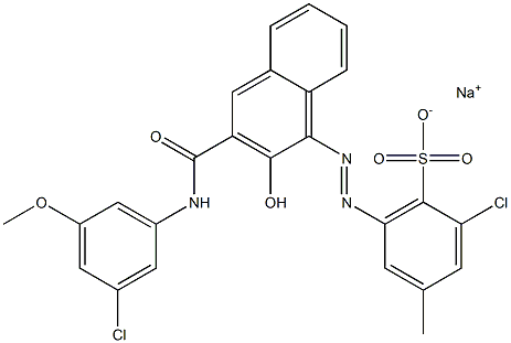 2-Chloro-4-methyl-6-[[3-[[(3-chloro-5-methoxyphenyl)amino]carbonyl]-2-hydroxy-1-naphtyl]azo]benzenesulfonic acid sodium salt Struktur