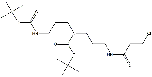 3-Chloro-N-[3-[[3-[(tert-butyloxy)carbonylamino]propyl][(tert-butyloxy)carbonyl]amino]propyl]propanamide Struktur