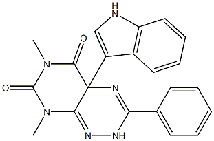 6,8-Dimethyl-2,4a-dihydro-3-phenyl-4a-(1H-indol-3-yl)pyrimido[5,4-e]-1,2,4-triazine-5,7(6H,8H)-dione Struktur