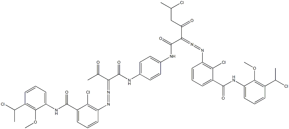 3,3'-[2-(1-Chloroethyl)-1,4-phenylenebis[iminocarbonyl(acetylmethylene)azo]]bis[N-[3-(1-chloroethyl)-2-methoxyphenyl]-2-chlorobenzamide] Struktur