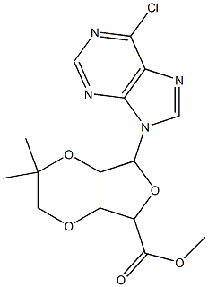 7-(6-Chloro-purin-9-yl)-2,2-dimethyl-hexahydro-furo[3,4-b][1,4]dioxine-5-carboxylic acid methyl ester Struktur