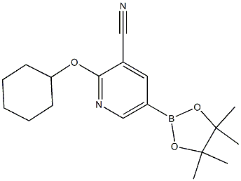 2-(cyclohexyloxy)-5-(4,4,5,5-tetramethyl-1,3,2-dioxaborolan-2-yl)pyridine-3-carbonitrile Struktur