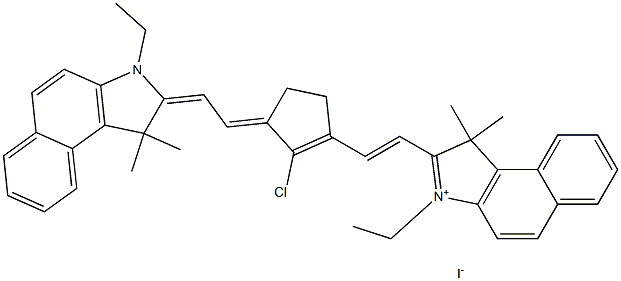 2-((E)-2-((E)-2-chloro-3-((E)-2-(3-ethyl-1,1-dimethyl-1,3-dihydro-2H-benzo[e]indol-2-ylidene)ethylidene)cyclopent-1-en-1-yl)vinyl)-3-ethyl-1,1-dimethyl-1H-benzo[e]indol-3-ium iodide Struktur