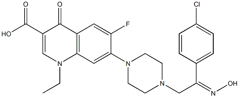 1-ethyl-6-fluoro-7-(4-(2-(4-chlorophenyl)-2-hydroxyiminoethyl)-1-piperazinyl)-4-oxo-1,4-dihydro-3-quinolinecarboxylic acid Struktur