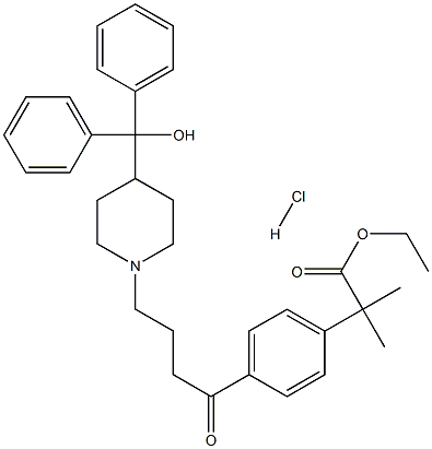 ETHYL 4-{4-[4-(HYDROXYDIPHENYLMETHYL)-1-PIPERIDINYL]-1-OXOBUTYL}-A,A-DIMETHYLBENZENEACETATE HYDROCHLORIDE Struktur