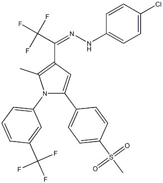 2,2,2-trifluoro-1-{2-methyl-5-[4-(methylsulfonyl)phenyl]-1-[3-(trifluoromethyl)phenyl]-1H-pyrrol-3-yl}-1-ethanone N-(4-chlorophenyl)hydrazone Struktur