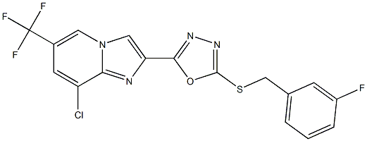 2-[8-chloro-6-(trifluoromethyl)imidazo[1,2-a]pyridin-2-yl]-5-[(3-fluorobenzyl)thio]-1,3,4-oxadiazole Struktur