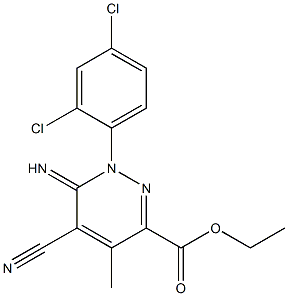 ethyl 5-cyano-1-(2,4-dichlorophenyl)-6-imino-4-methyl-1,6-dihydropyridazine-3-carboxylate Struktur