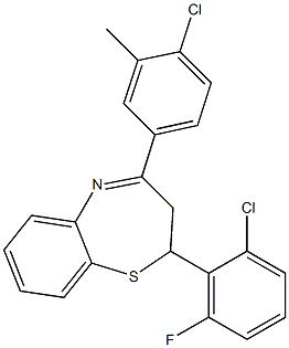 2-(2-chloro-6-fluorophenyl)-4-(4-chloro-3-methylphenyl)-2,3-dihydro-1,5-benzothiazepine Struktur