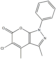 5-chloro-3,4-dimethyl-1-phenyl-1,6-dihydropyrano[2,3-c]pyrazol-6-one Struktur