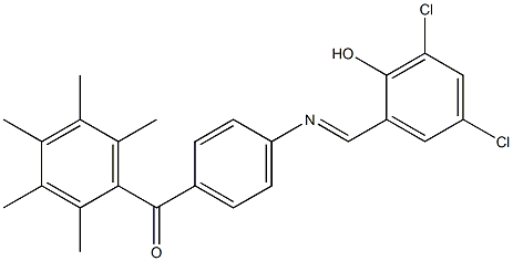 {4-[(3,5-dichloro-2-hydroxybenzylidene)amino]phenyl}(2,3,4,5,6-pentamethylphenyl)methanone Struktur