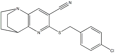 5-[(4-chlorobenzyl)sulfanyl]-1,6-diazatricyclo[6.2.2.0~2,7~]dodeca-2(7),3,5-triene-4-carbonitrile Struktur