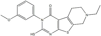 7-ethyl-2-mercapto-3-(3-methoxyphenyl)-5,6,7,8-tetrahydropyrido[4',3':4,5]thieno[2,3-d]pyrimidin-4(3H)-one Struktur