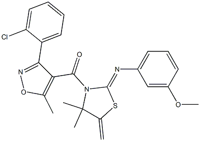 [3-(2-chlorophenyl)-5-methyl-4-isoxazolyl]{2-[(3-methoxyphenyl)imino]-4,4-dimethyl-5-methylene-1,3-thiazolan-3-yl}methanone Struktur