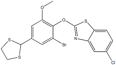 2-[2-bromo-4-(1,3-dithiolan-2-yl)-6-methoxyphenoxy]-5-chloro-1,3-benzothiazole Struktur