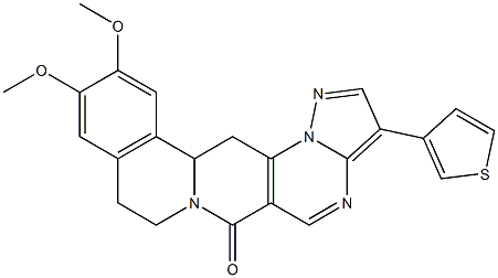 11,12-dimethoxy-3-(3-thienyl)-8,9,13b,14-tetrahydro-6H-pyrazolo[5'',1'':2',3']pyrimido[4',5':4,5]pyrido[2,1-a]isoquinolin-6-one Struktur