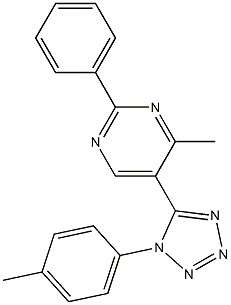 4-methyl-5-[1-(4-methylphenyl)-1H-1,2,3,4-tetraazol-5-yl]-2-phenylpyrimidine Struktur