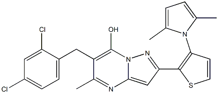 6-(2,4-dichlorobenzyl)-2-[3-(2,5-dimethyl-1H-pyrrol-1-yl)-2-thienyl]-5-methylpyrazolo[1,5-a]pyrimidin-7-ol Struktur