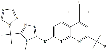 5,7-bis(trifluoromethyl)[1,8]naphthyridin-2-yl 4-methyl-5-[1-methyl-1-(1H-1,2,4-triazol-1-yl)ethyl]-4H-1,2,4-triazol-3-yl sulfide Struktur