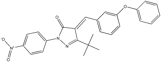 5-(tert-butyl)-2-(4-nitrophenyl)-4-[(E)-(3-phenoxyphenyl)methylidene]-2,4-dihydro-3H-pyrazol-3-one Struktur