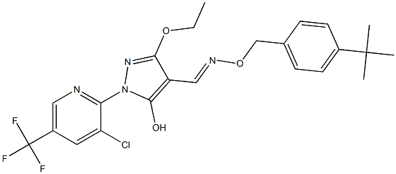 1-[3-chloro-5-(trifluoromethyl)-2-pyridinyl]-3-ethoxy-5-hydroxy-1H-pyrazole-4-carbaldehyde O-[4-(tert-butyl)benzyl]oxime Struktur