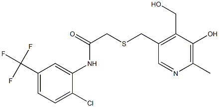 N1-[2-chloro-5-(trifluoromethyl)phenyl]-2-({[5-hydroxy-4-(hydroxymethyl)-6-methyl-3-pyridyl]methyl}thio)acetamide Struktur