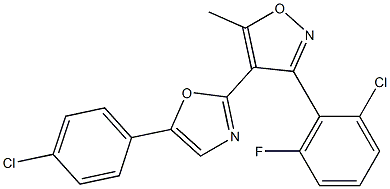 3-(2-chloro-6-fluorophenyl)-4-[5-(4-chlorophenyl)-1,3-oxazol-2-yl]-5-methyl isoxazole Struktur