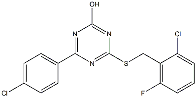 4-[(2-chloro-6-fluorobenzyl)thio]-6-(4-chlorophenyl)-1,3,5-triazin-2-ol Struktur