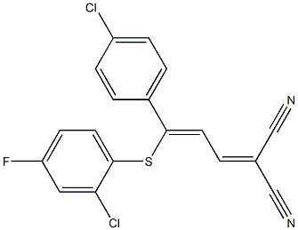 2-[3-[(2-chloro-4-fluorophenyl)thio]-3-(4-chlorophenyl)prop-2-enylidene]mal ononitrile Struktur