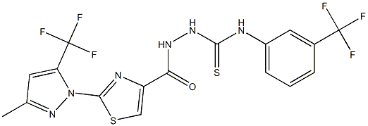 2-({2-[3-methyl-5-(trifluoromethyl)-1H-pyrazol-1-yl]-1,3-thiazol-4-yl}carbonyl)-N-[3-(trifluoromethyl)phenyl]-1-hydrazinecarbothioamide Struktur