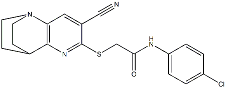 N-(4-chlorophenyl)-2-{[4-cyano-1,6-diazatricyclo[6.2.2.0~2,7~]dodeca-2(7),3,5-trien-5-yl]sulfanyl}acetamide Struktur